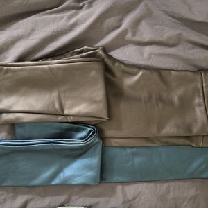 2 Pairs Pleather Leggings Fits Sizes XXS-XS Metallic Blue & Reddish/brown